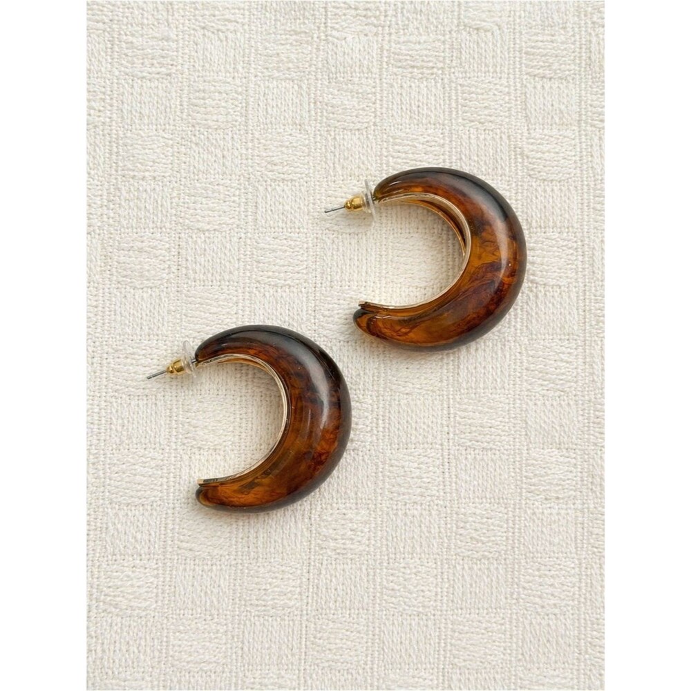 8 Other Reasons Chunky C-shaped Hoop Earrings Brown / Gold